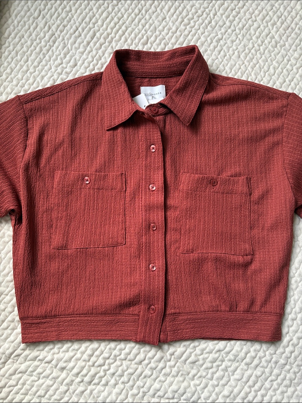 7 Diamonds Dahlia Knit Crop Button Up Shirt in Terracotta